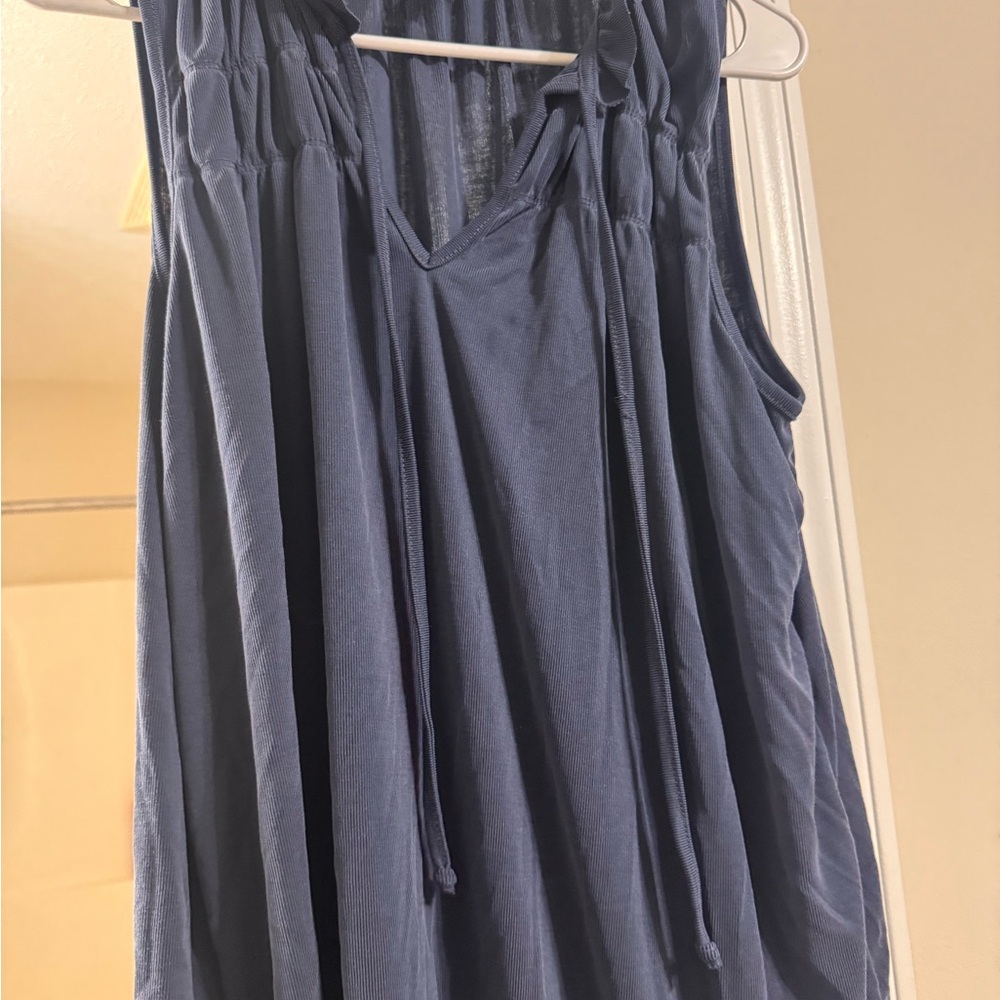 Daytrip Blue Ruched Tie Front Blouse